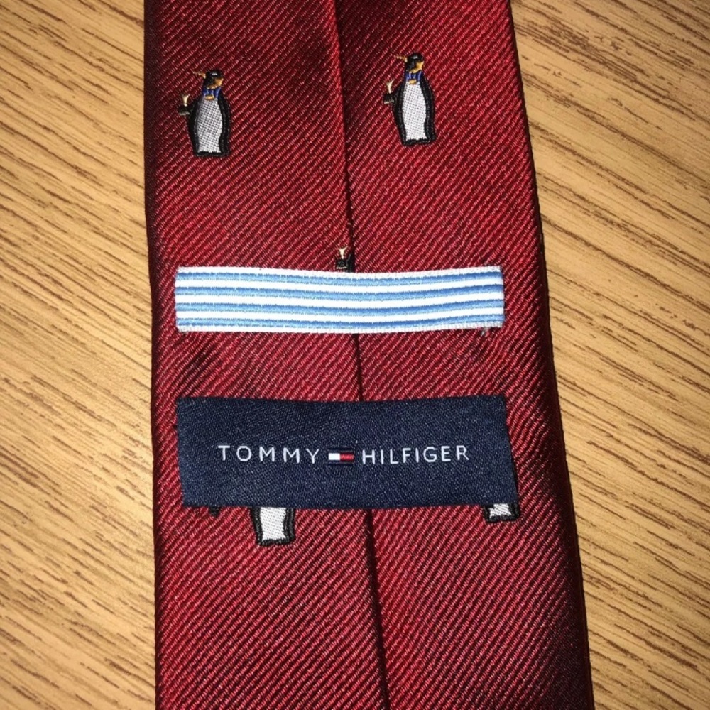 Tommy Hilfiger Neck Tie Silk Holiday Red Penguin